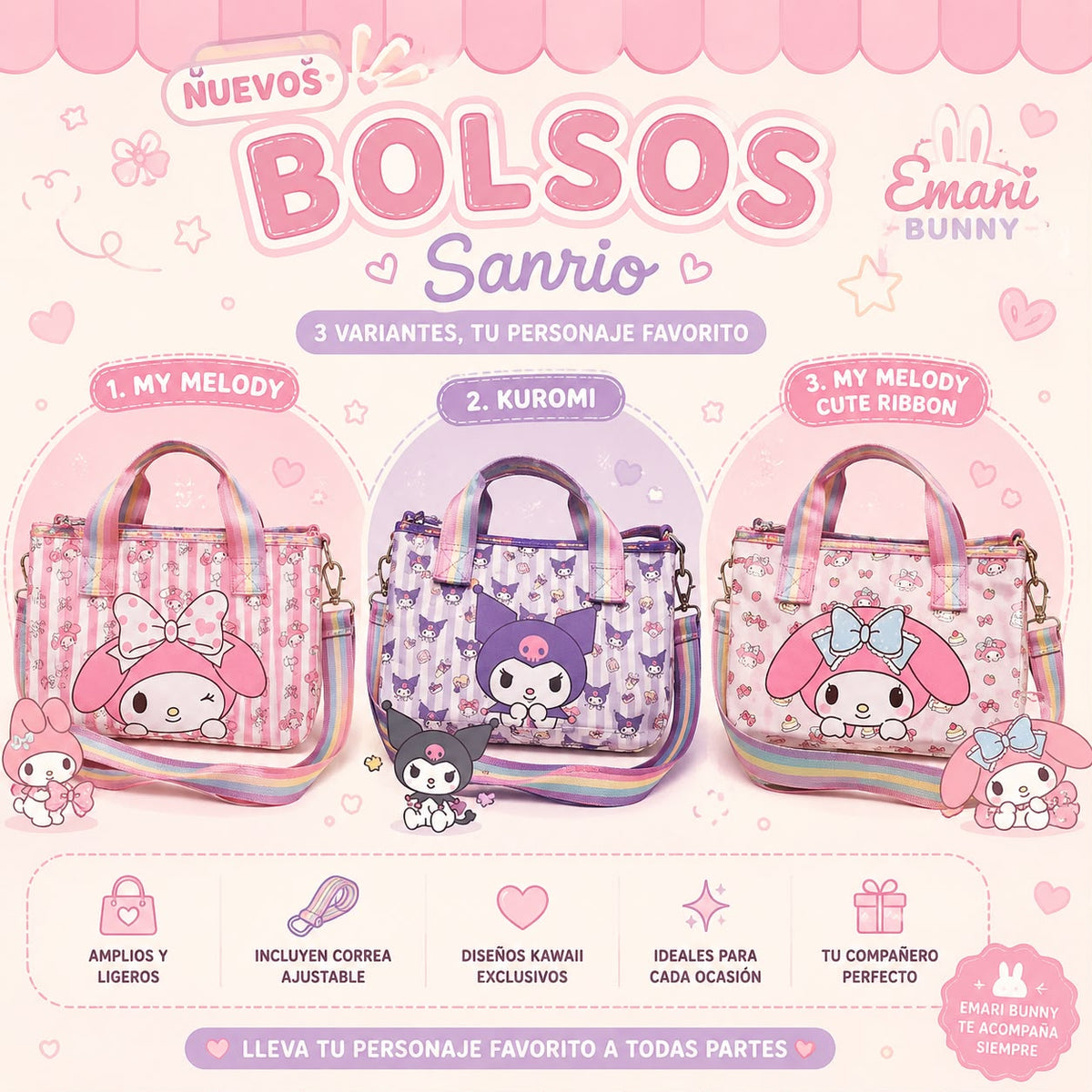 Bolso Sanrio My Melody y Kuromi 🎀