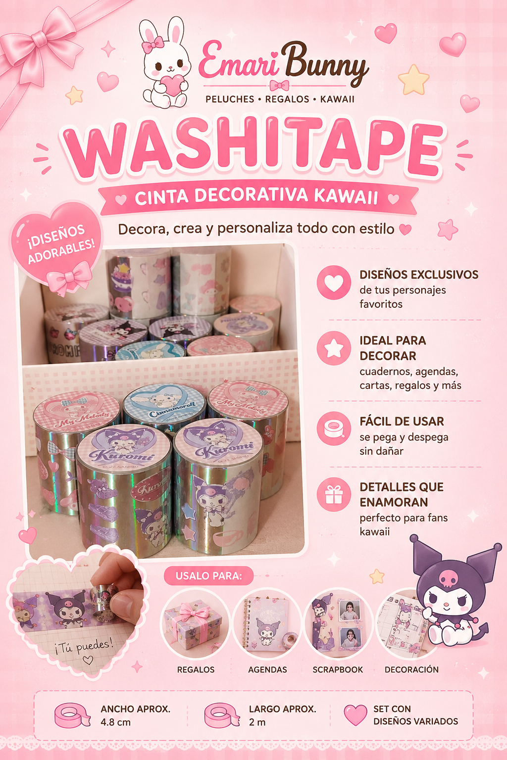 Washi Tape Kawaii Decorativa | Diseños Sanrio
