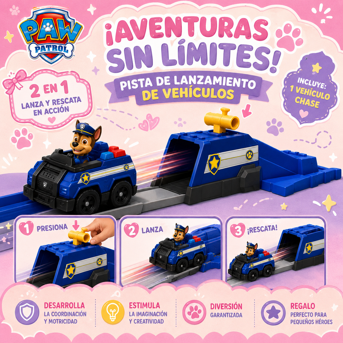 Pista de Lanzamiento Paw Patrol con Vehículo Chase