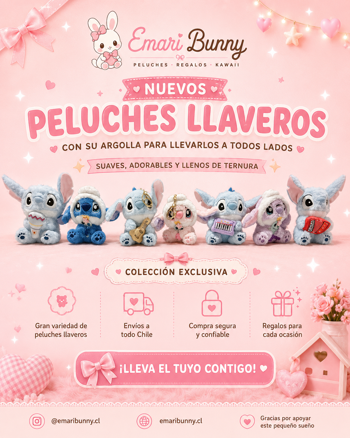 Peluche Llavero Stitch Kawaii con Argolla