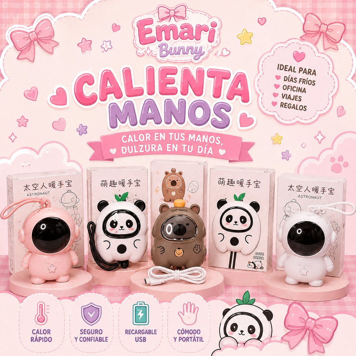 Calienta Manos Kawaii Recargable USB