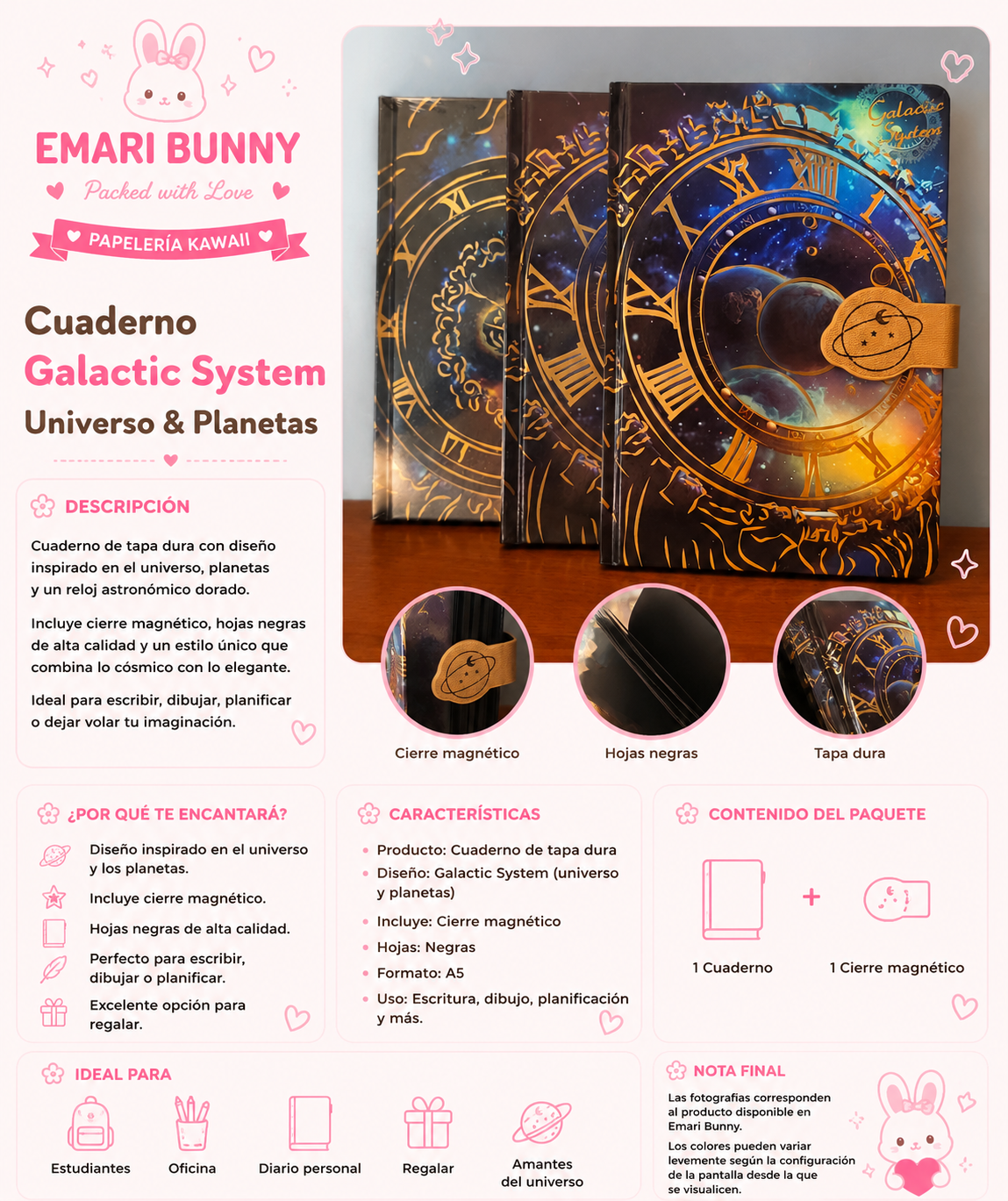 Cuaderno Galactic System con Hojas Negras