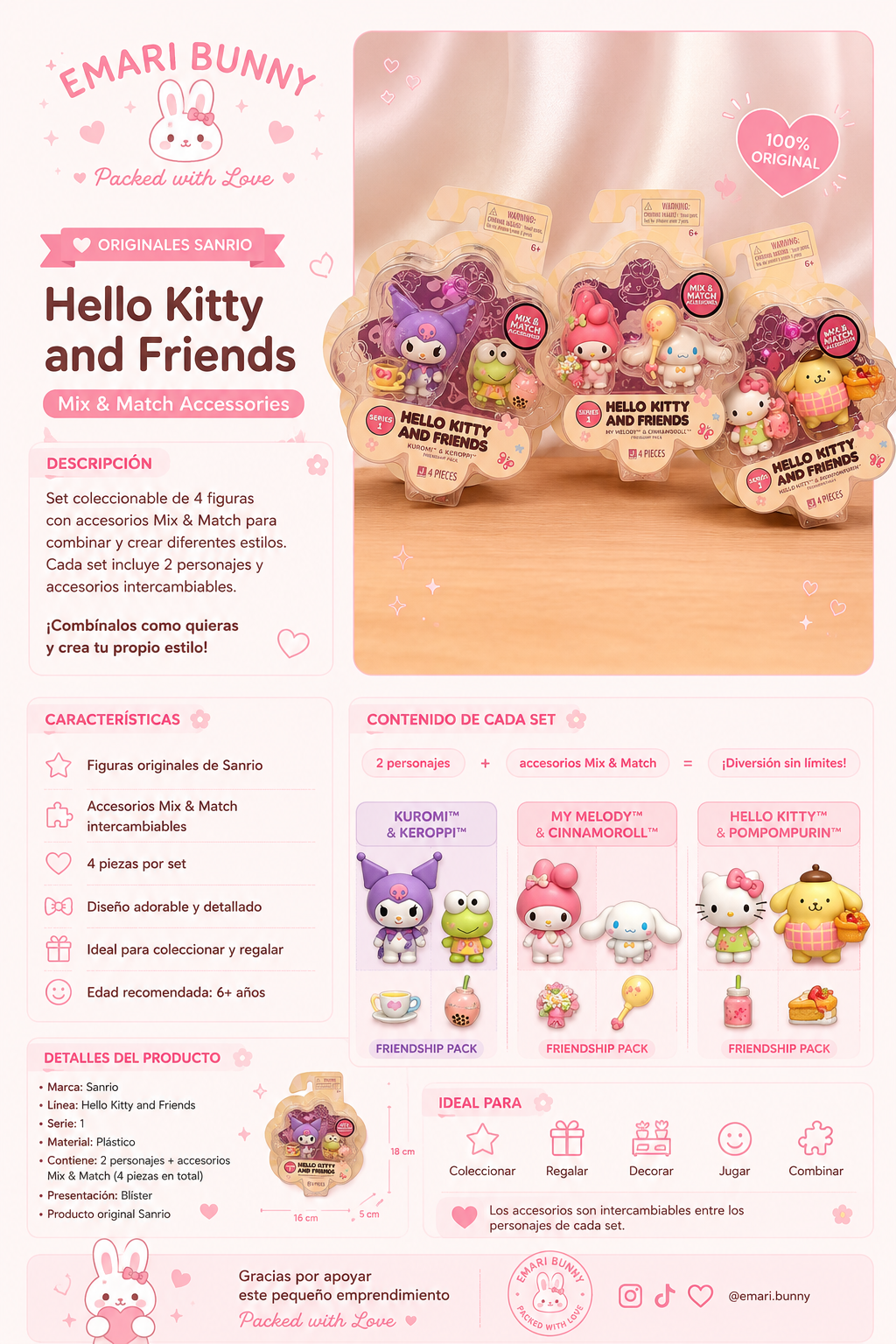 Set de Figuras Hello Kitty and Friends Mix & Match