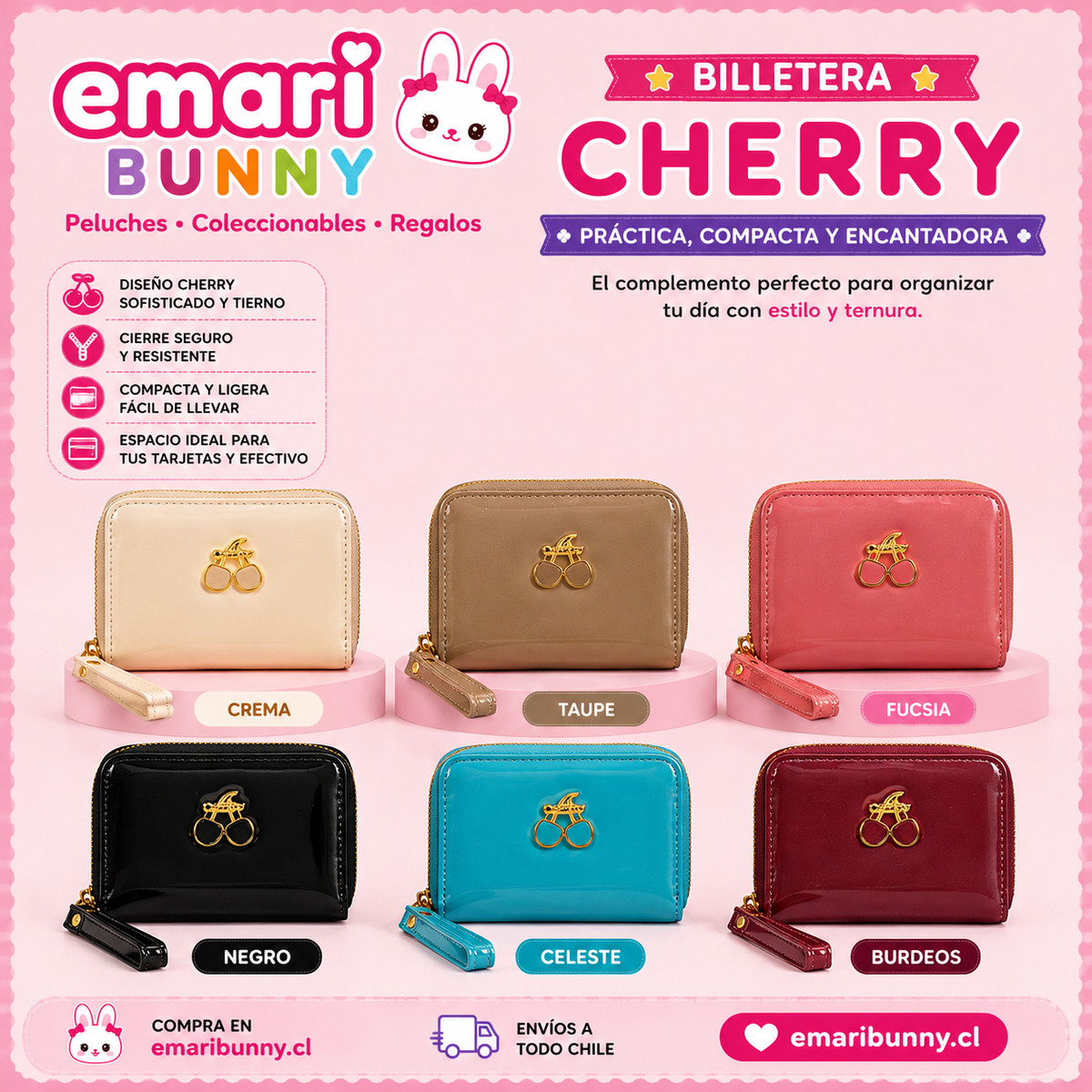 Billetera Cherry compacta con cierre