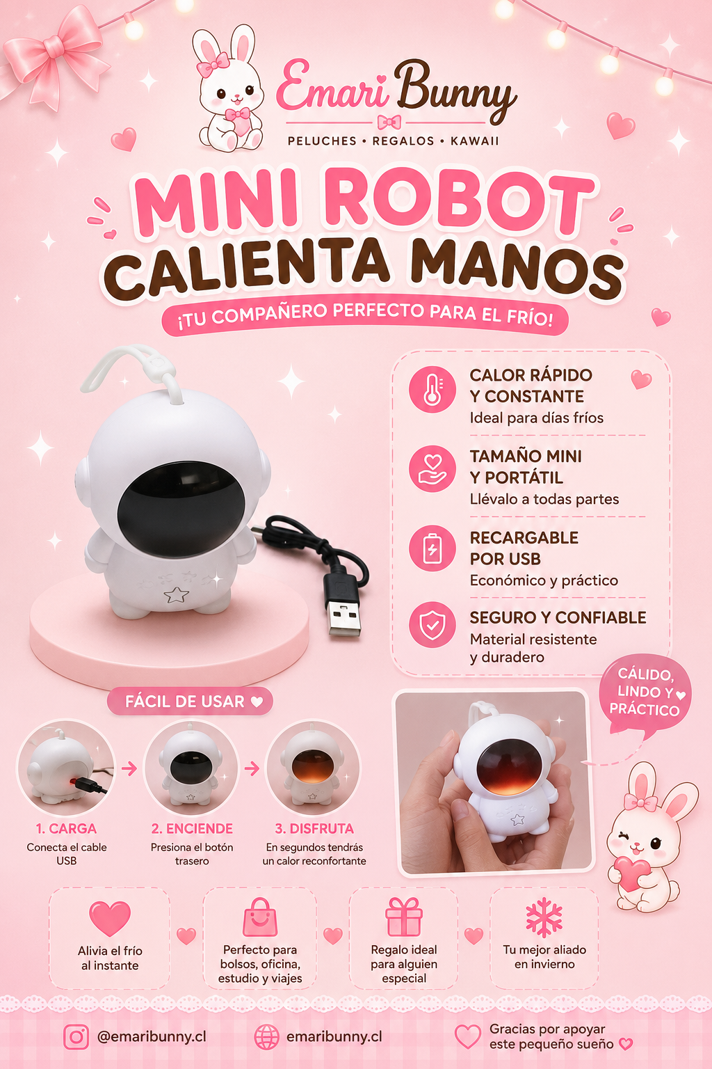 Mini Robot Calienta Manos Recargable USB | Portátil y Reutilizable