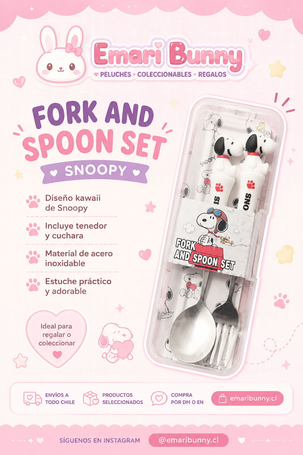 Set de Cuchara y Tenedor Snoopy con Estuche