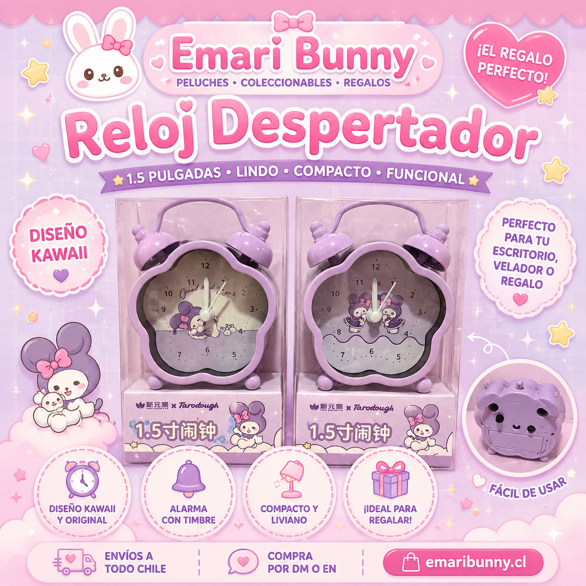 Reloj Despertador Kawaii de 1.5"