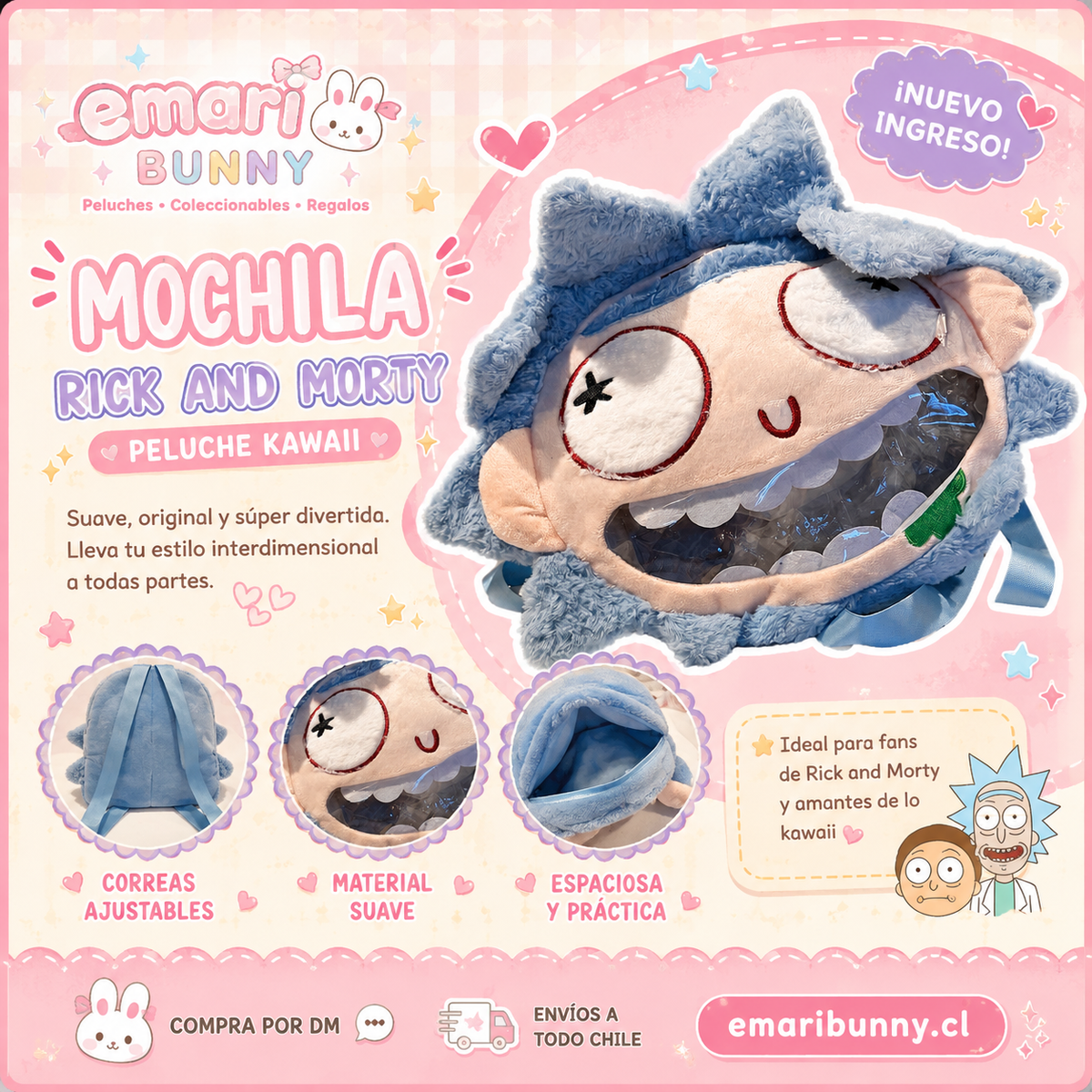 Mochila de Peluche Inspirada en Rick and Morty