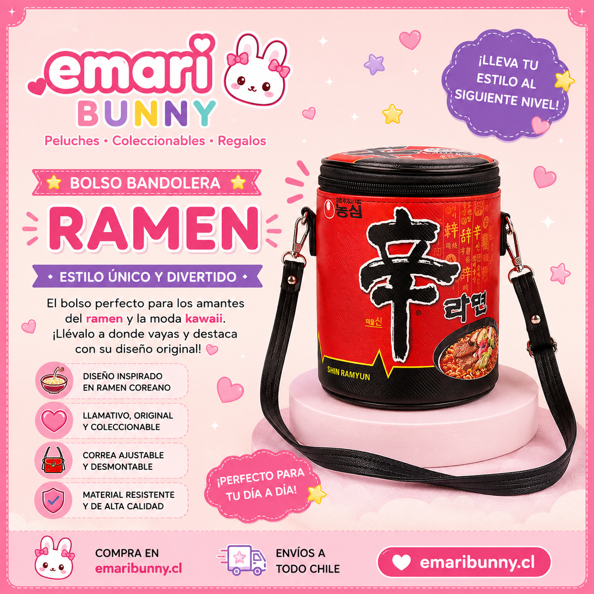 Bolso Bandolera Inspirado en Vaso de Ramen Coreano