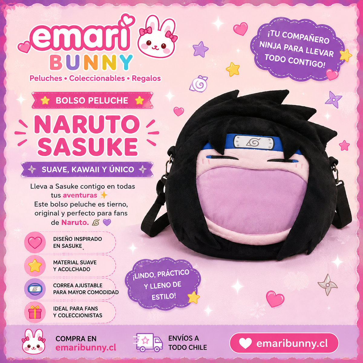Bolso de Peluche Inspirado en Sasuke – Estilo Kawaii